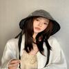 Ribbon Women Striped Fisherman Hat Wide Brim Foldable Summer Sun Hat Sun Protection Solid Color Sunshade Hat
