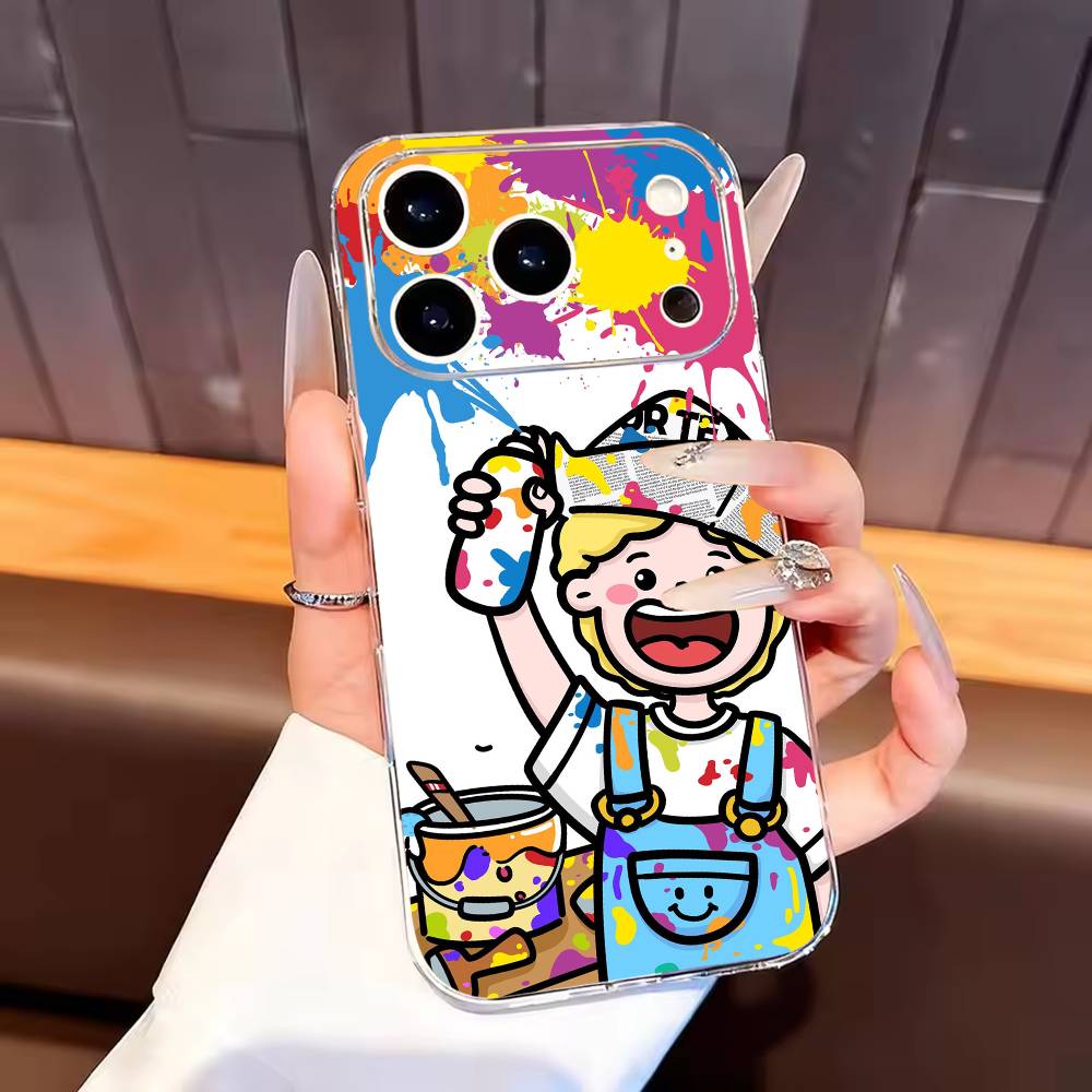 Cute Cartoon Couple Phone Case For iPhone17,16,15,14,13,12,11 Plus,Pro Max Soft Transparent Cover