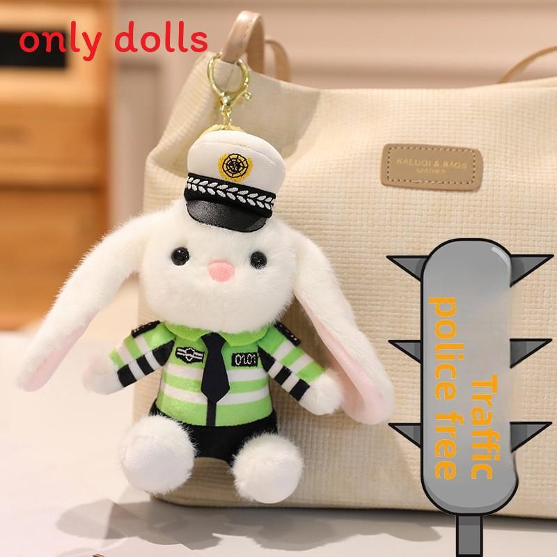 Plush Police Rabbit Keychain With Pp Cotton Filling For Kids And Collectors