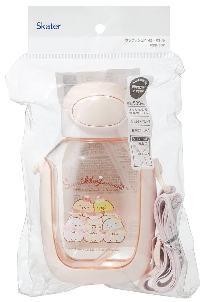 Skater Water Bottle with Straw 530ml Sumikko Gurashi Okaiyasan Straw Water Bottle One Push Girls Children's PDSH6DX-A