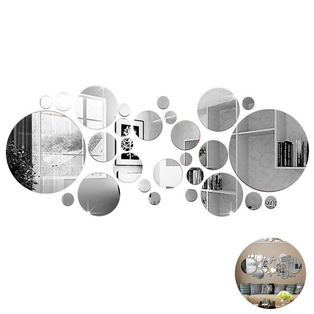 26Pcs Acrylic Mirror Wall Stickers Round Mirror Decal Self-Adhesive Wall Stickers DIY Art Mirror Home Living Room Decoration