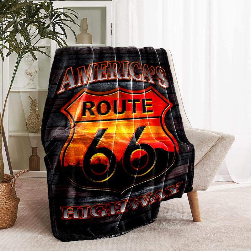 1pc Blanket U.S. Route 66(0) Print Design, Lightweight Blanket for Sofa, Bed- Soft &Warm, Gift for All Seasons like Christmas, Halloween