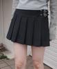 Rose Franz Double Buckle Pleat Mini Skirt [Charcoal]