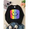 European sizes Kids' Crewneck Sweatshirt Colorful Striped Smile Face Pattern , Sportswear And Casual Wear, Soft And Comfortable, Children's Clothing
