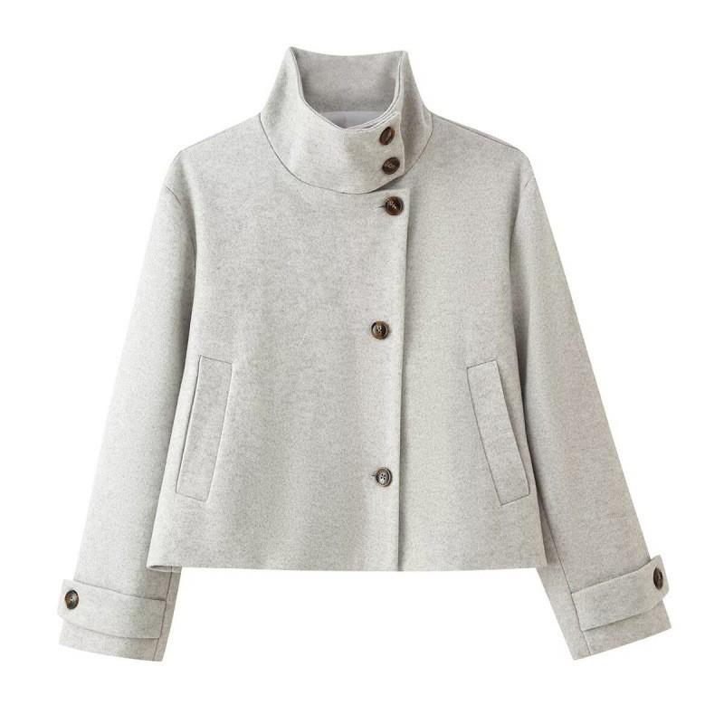 Cappotto Corto da Donna in Misto Lana con Collo Rialzato Inverno 2026 Ufficio Chic Capospalla in Beige Caffè Nero Grigio Avena