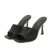 Fashion Handmade Woven High Heel Slipper Women Fashion Square Toe Open Toe Slide Sandal Comfort Casual Brand Designer Shoe Zapatos Mujer