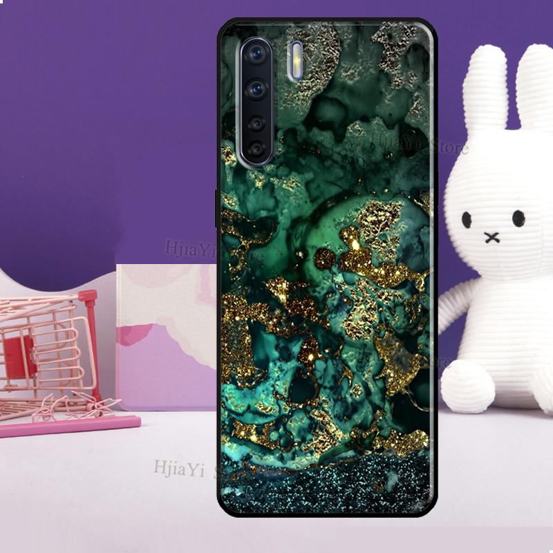 Türkisblau Gold Achat Marmor Hülle Für OPPO Reno 5 Lite 2Z 2F A5 A9 A53 A53S 2020 A52 A72 A1K A15 A83 A94 A74 A54 Hülle