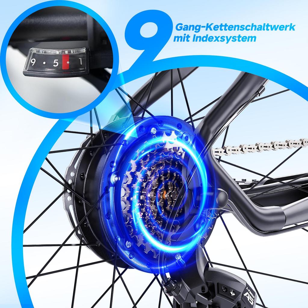 Men’s 27.5" Electric Mountain Bike, 250W Motor, 13Ah Battery, Range 30-60 Km, 9-Speed Gear