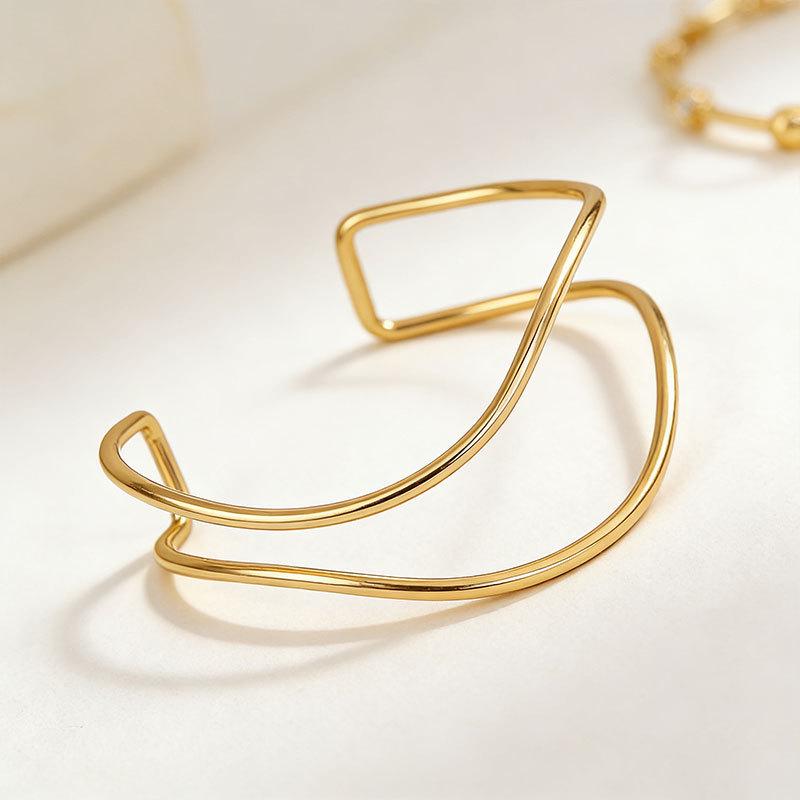 European & American Adjustable Double Layer Metal Arm Bracelet – Niche, Irregular, Simple Design