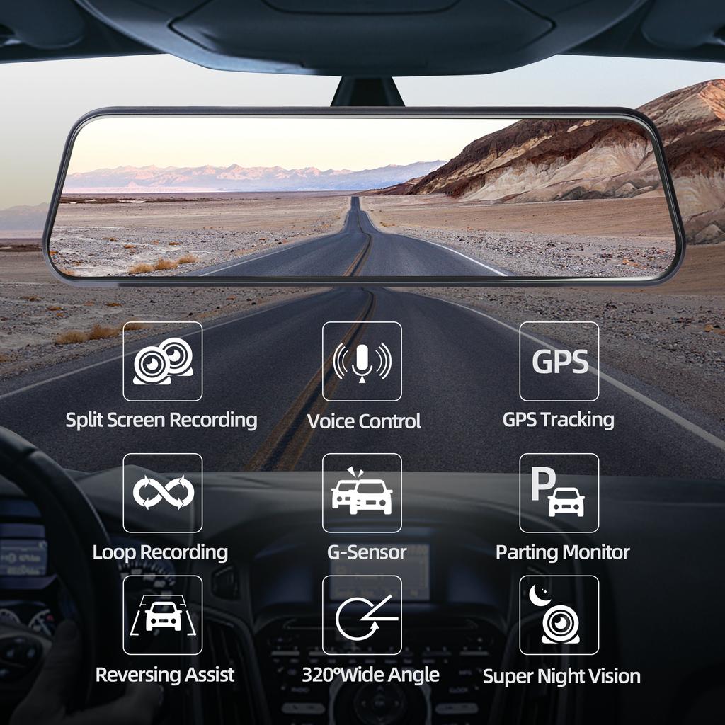 Zimtop 10 Inch Mirror Dash Cam Front and Rear Dashcam 4K Wifi GPS Night Vision AI Voice Control Car Camera Recorder