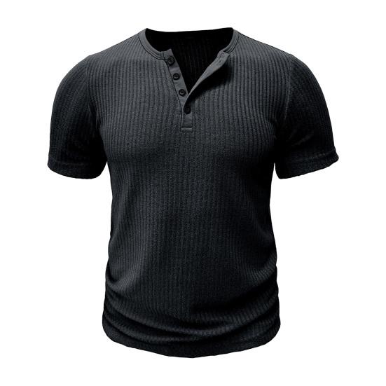 Letní pánské tričko s krátkým rukávem, knoflíkovým výstřihem do V, jednobarevné, žebrovaně pletené, pružné, slim fit, americký styl, pro svalovce, fitness, cvičební top