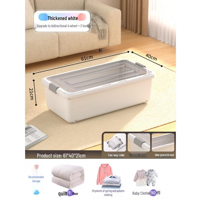 Large Capacity Transparent Under-Bed Storage Box with Wheels