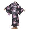 Long Kimono Japanese Style Floral Satin Yukata with Perfect for Fireworks Everyday Summer Kimono Women's Dress, Obi, Festivals, Wear, (KL02-Black)