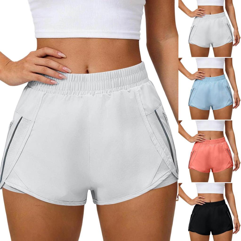 Women's Casual Loose Fit Athletic Shorts with Elastic Waistband Side Pockets and Zipper Details for Outdoor Running and Gym Workouts