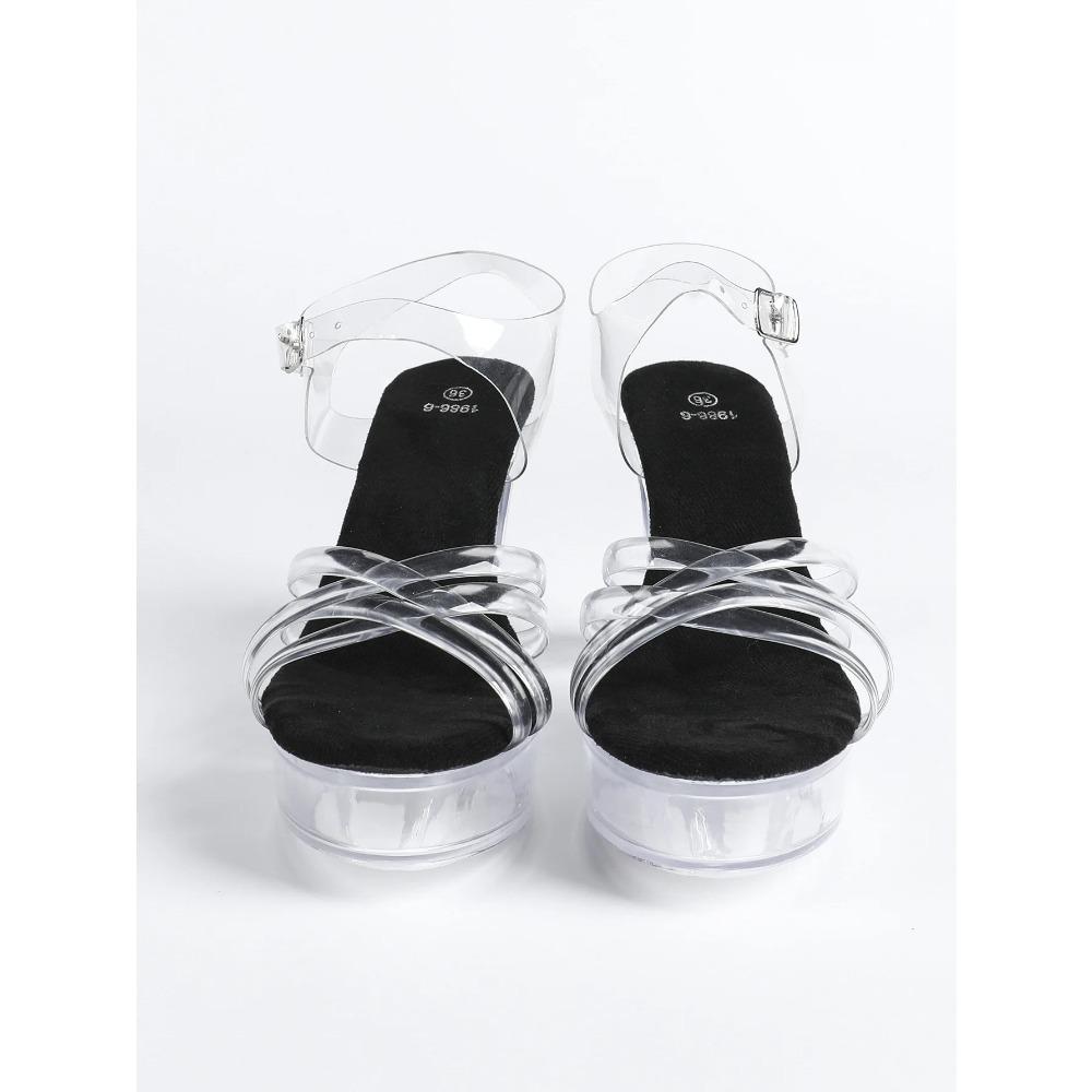 12cm Clear Heel  Women's Pole Dance Platform Heels, 8 Inch Stiletto Sandals Crystal Sole for Nightclub Work & Runway LFD-19866-8