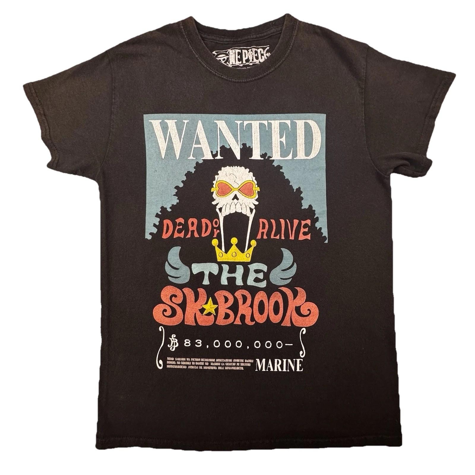 One Piece Brook Wanted Shirt Anime Graphic Tee Black Mens S –483 Unisex T-Shirt XXL