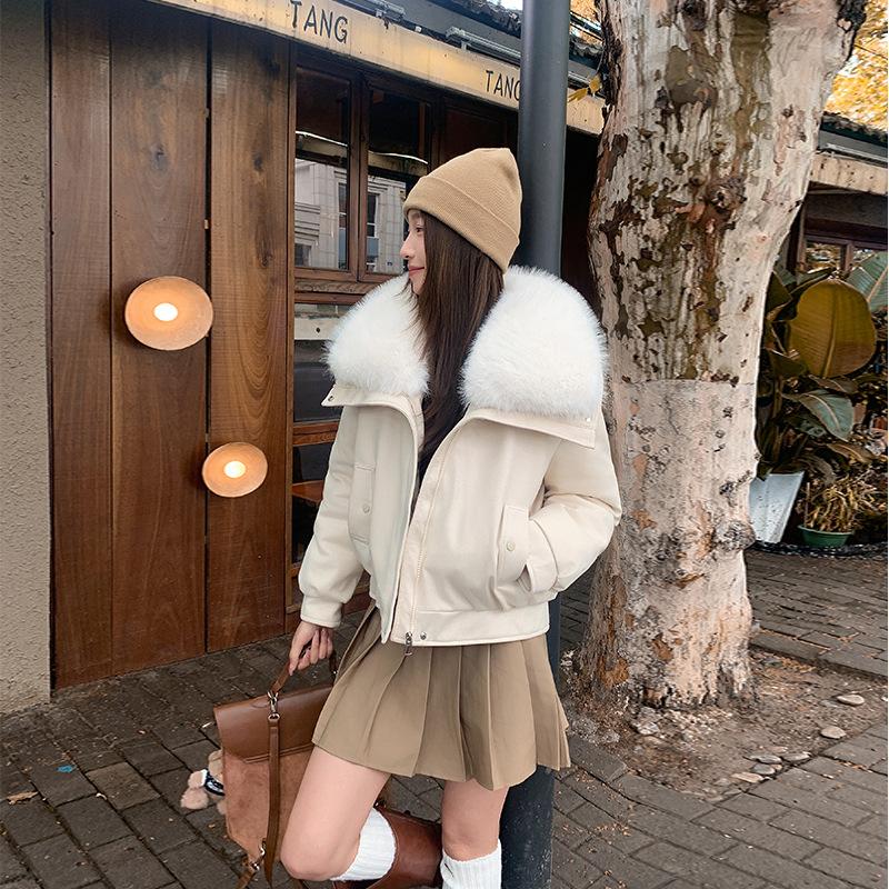 

Новая большая меховая воротниковая хлопковая одежда женская короткая имитация овчины модный темперамент маленький человек новая зимняя хлопковая куртка M