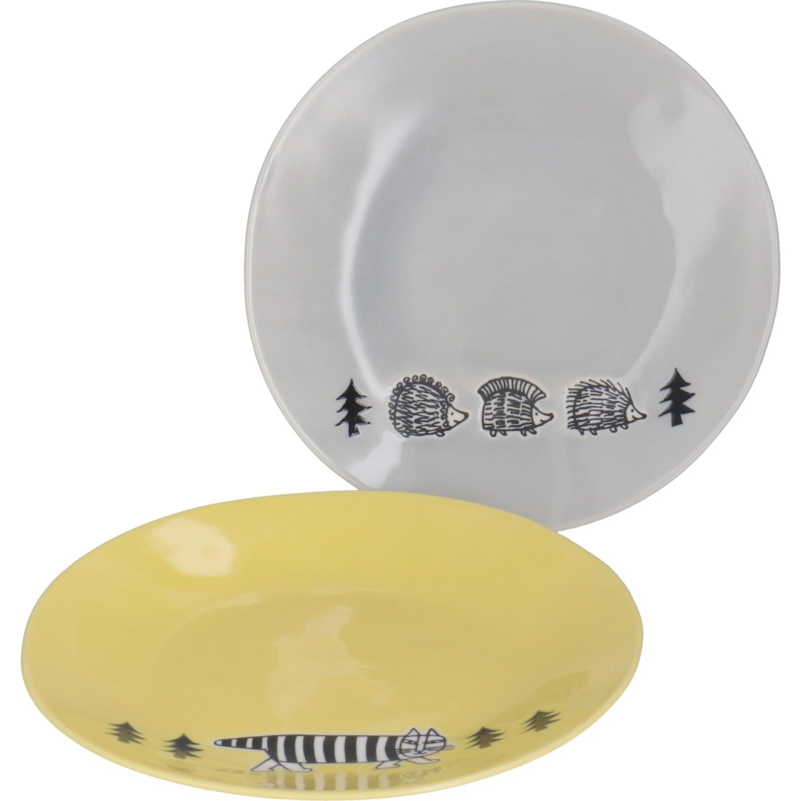 Yamaka Shoten Lisa Larson Stroll 19cm Made in Plates, Pair, Yellow/Gray, Japan, LL90-153