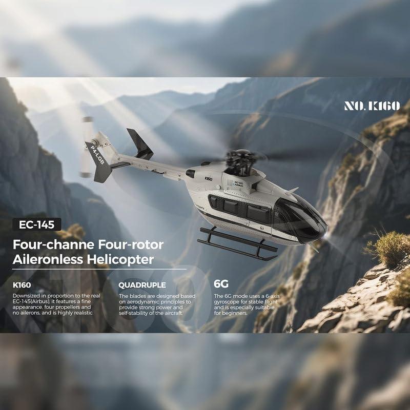 WLtoys K160 RC EC-145 Helicopter Four-Way Brushless Height Holding Remote Control Toys Gifts For Indoor Outdoor Flying Hobbyists
