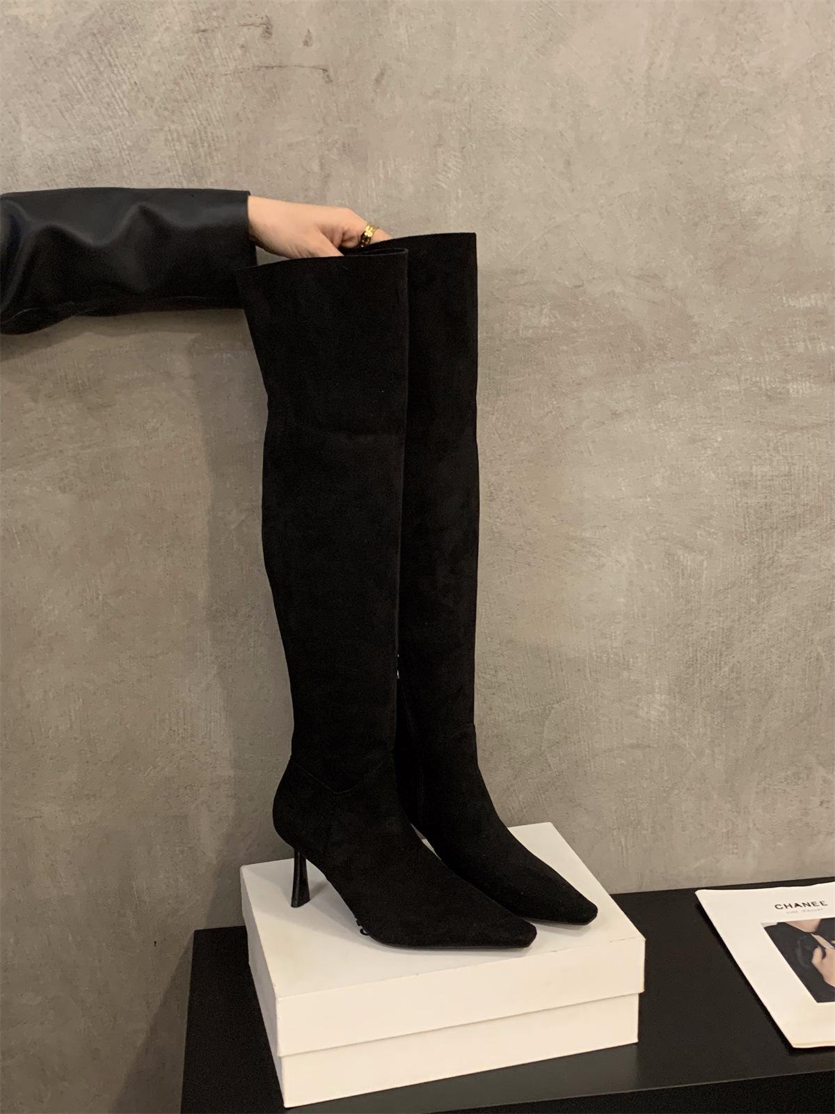 High Heel Suede Skinny Over Knee Boots Women s Season Khaki Pile Long Knight Boots 35