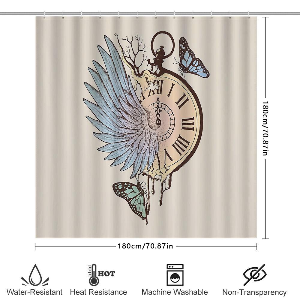 Vintage Clock Butterfly Shower Curtain Gothic Steampunk Floral Washroom Decor Backdrop Artistic Pattern Home Textile Bathroom Ac