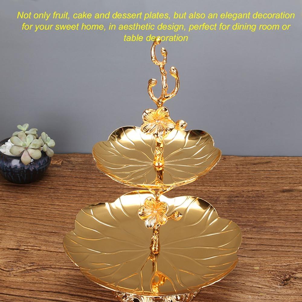 7PCS European Gold Cake Stand Easy Assemble Double Layer Serving Tray Fruit Serving