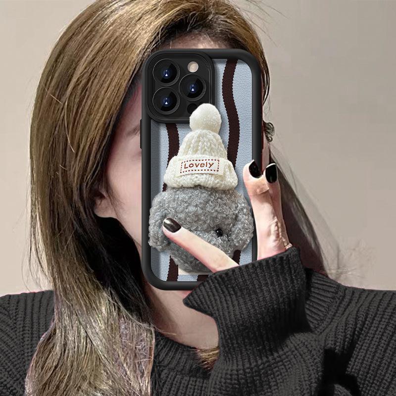 

Plush Puppy Doll Suitable for Apple 16PRO Mobile Phone Case Autumn and Winter 15 Silicone Lambskin 14plus Anti-fall 7/8 iPhone 6s Plus