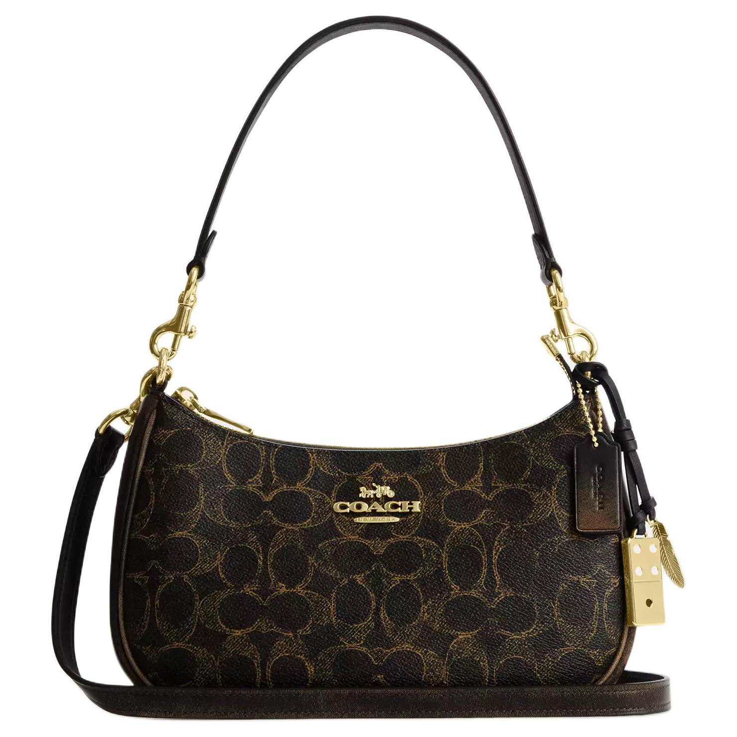 Coach Teri Classic Letter Pattern Coated Canvas Shoulder Bag Women shoulder bag Brown CDY18-IMBRN Basic Set (Bag+Dust Bag)