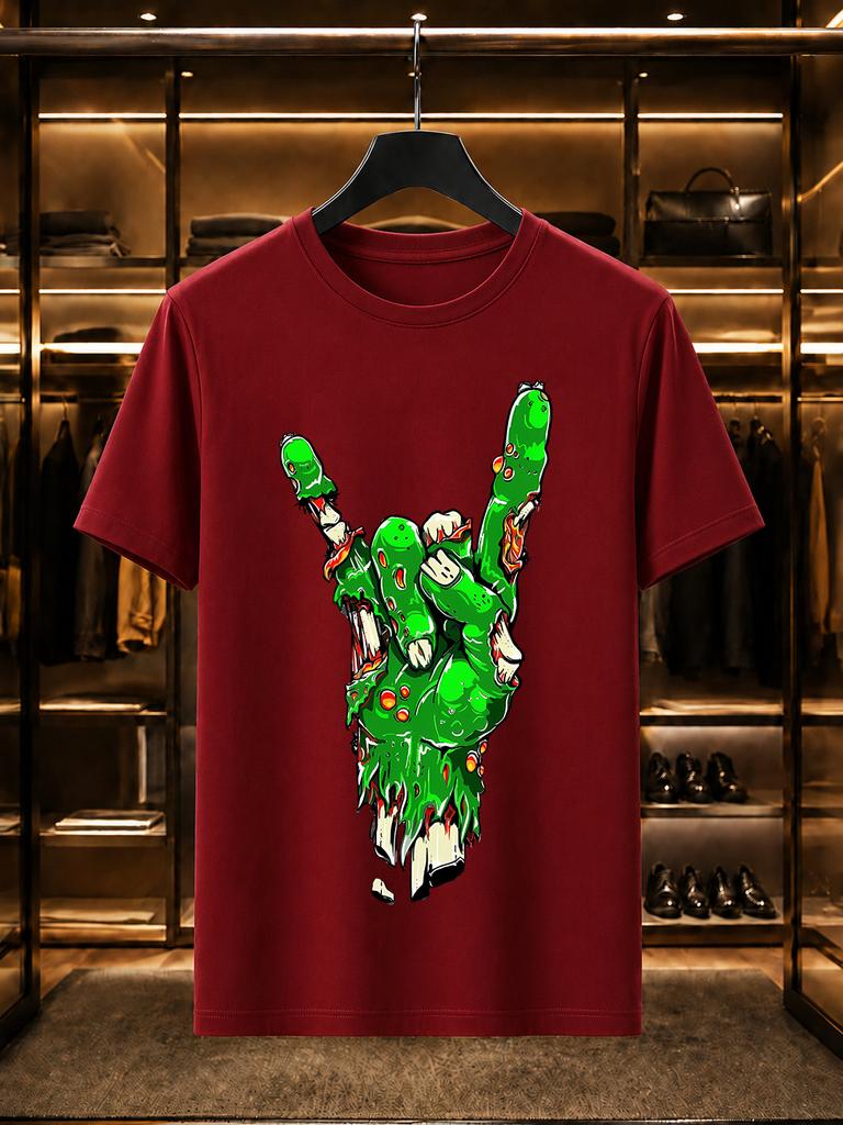2026 New Arrival 100 Cotton Tshirt Zombie Rock Hand Gesture Print Crew Neck Trendy Casual Short Sleeve