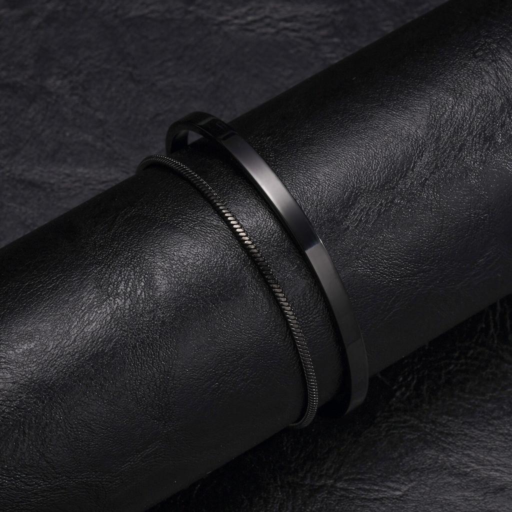 2 stuks Heren Kettingarmbanden, Roestvrij Staal Manchet Bangle Armband, Casual Sieraden Set voor Echtgenoot Vader