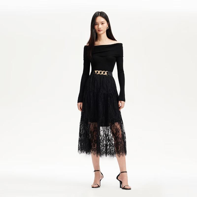 VEROMODA Lace Spliced A-Line Long Skirt