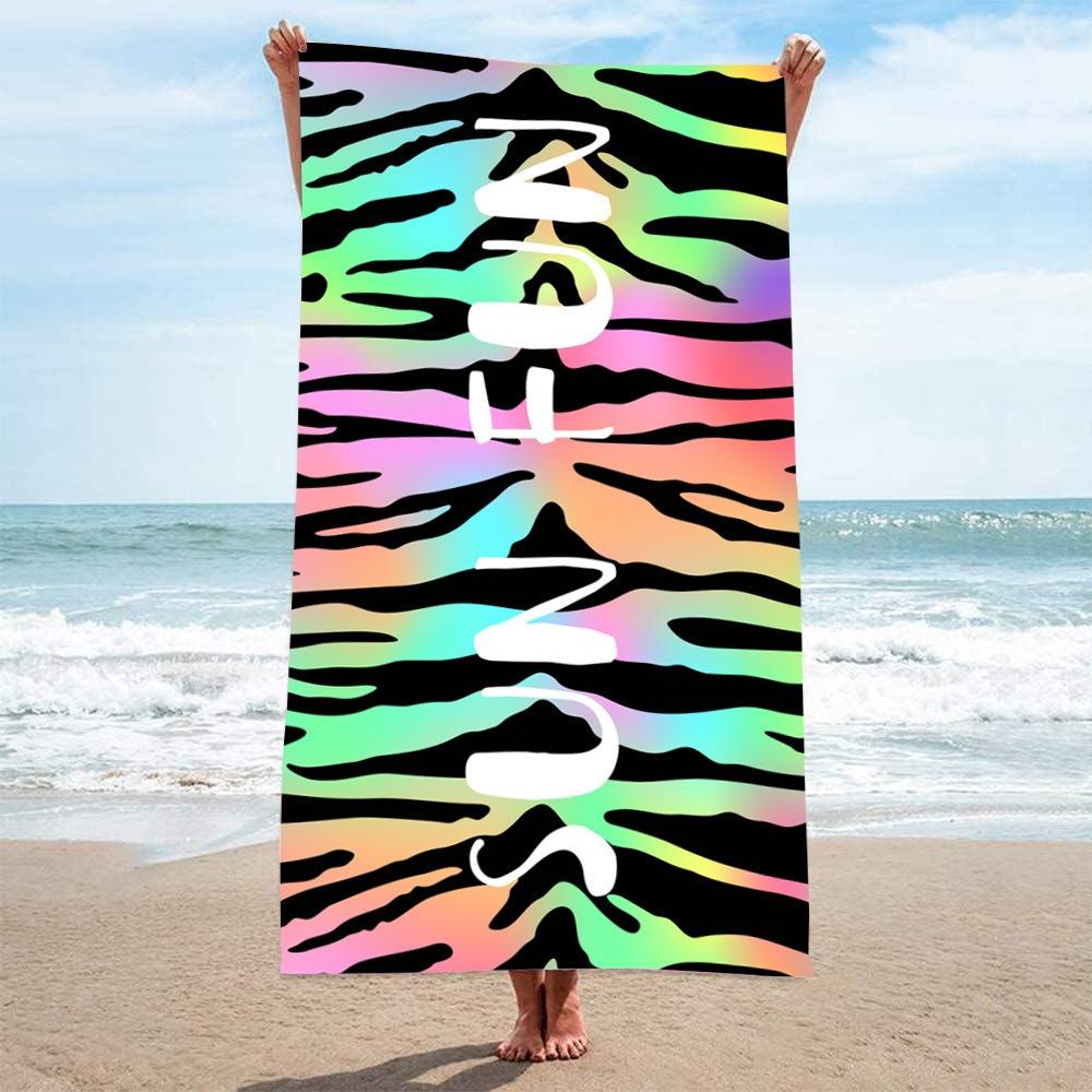 Pink Blue Leopard Animal Print Beach Towel Polyester Quick Drying Sandproof Bath Towel Summer Seaside Travel Outdoor Blanket