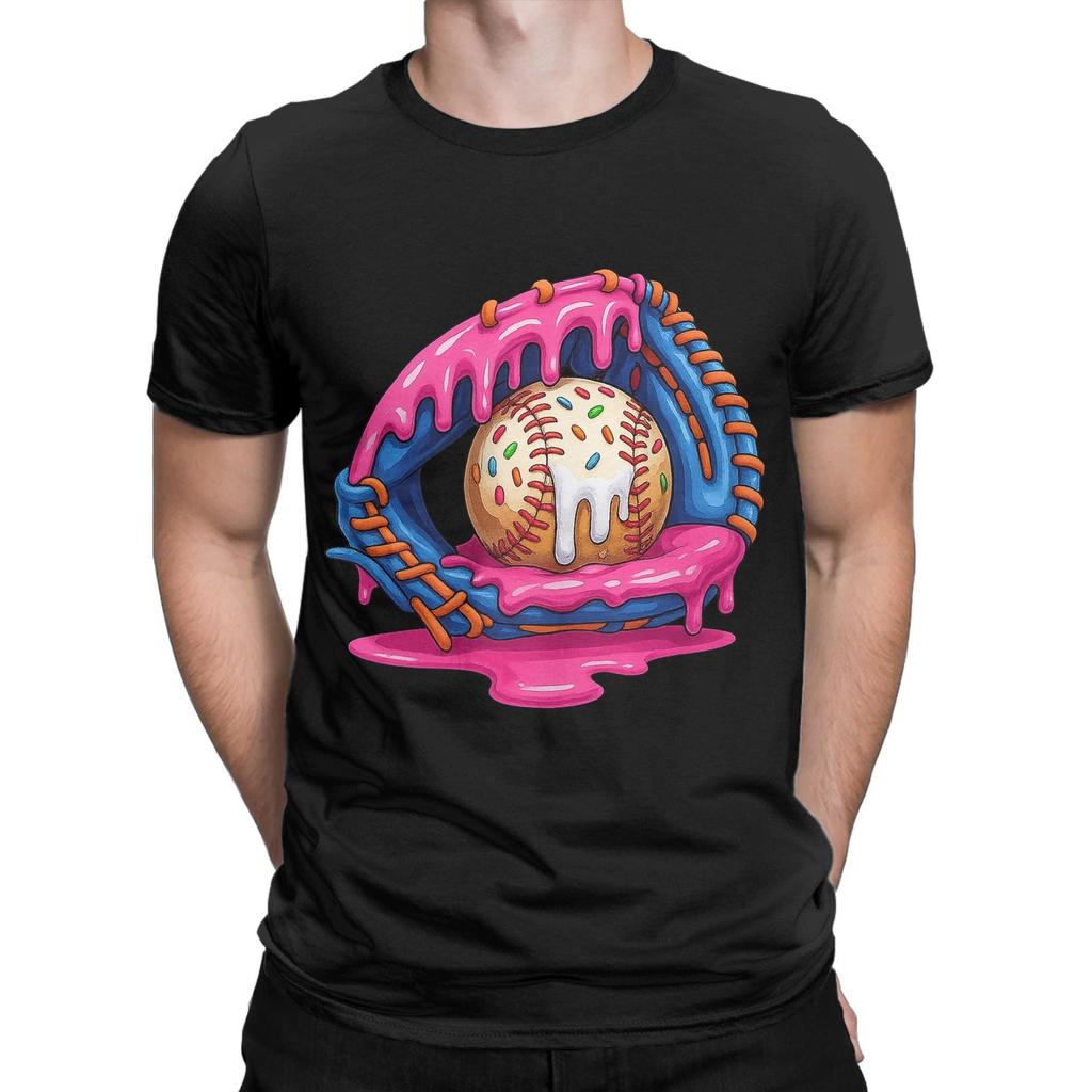 Baseball Drip Ice Cream  T-Shirt Summer Glove 100 Cotton T-Shirts For Men Hippie Casual Tshirt Short Sleeve Y2K Retro Tees