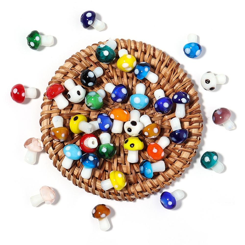 50pcs Jewelry Accessories Coloured Glaze Mushroom Beads 1.55mm Hole Colorful Loose Beads 14x10mm Size Ceramic Beads DIY Crafts