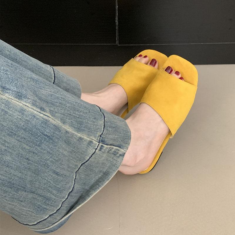 Fashion New In Summer Beach Women Flats Slippers Shoes Casual Female Slides Fashion Square Toe Ladies Flats Slippers Sandals Shoes