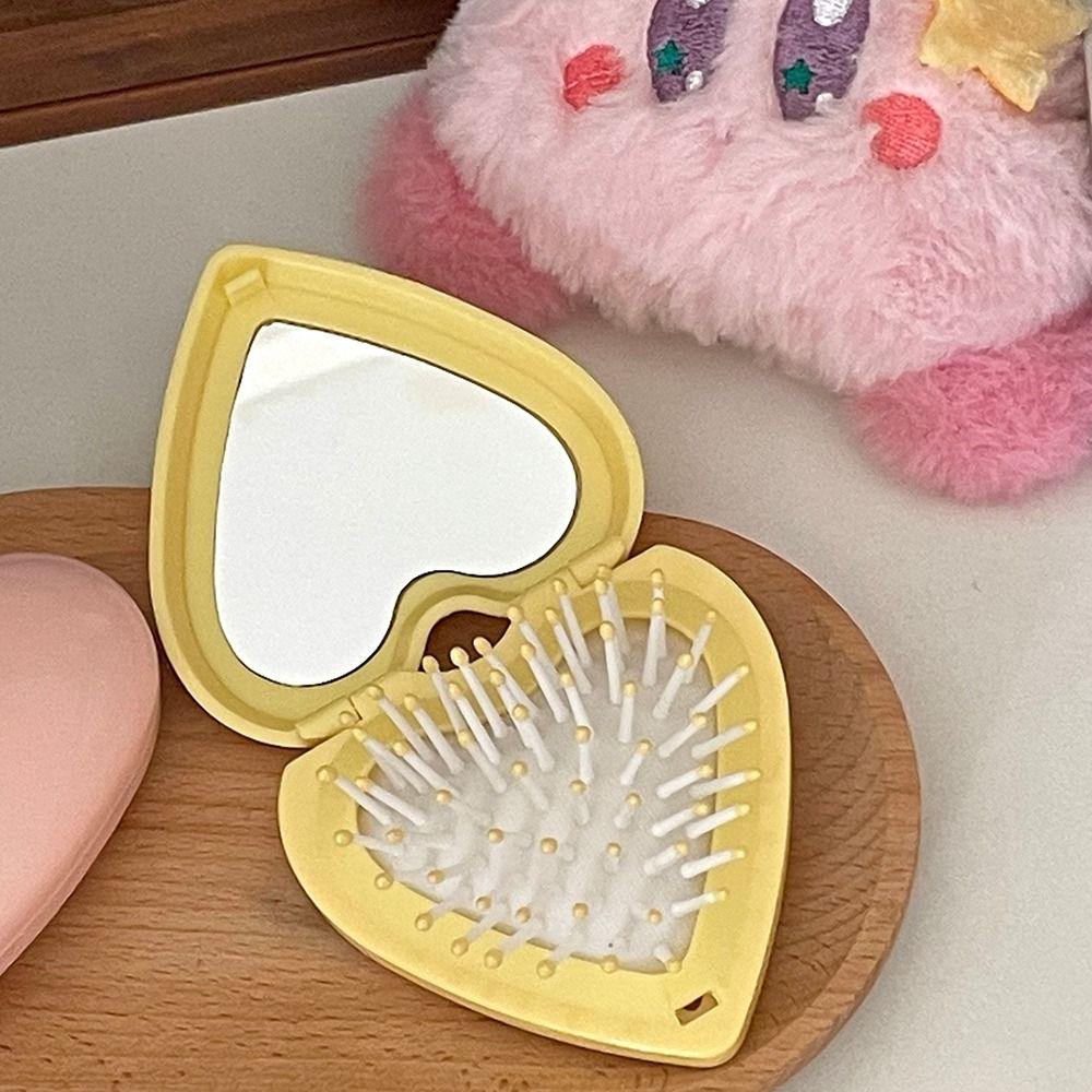 Candy Color Folding Airbag Comb Anti-static Massage Comb Heart Hair Comb with Mirror Women Girl