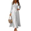 Women's Fashion Color V-neck Long Sleeve Button Casual Long Shirt Dress