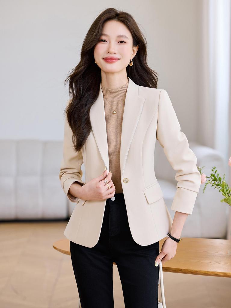 2025 Women's High-End Apricot Blazer: Korean Style, Slim Fit, Versatile Autumn Top