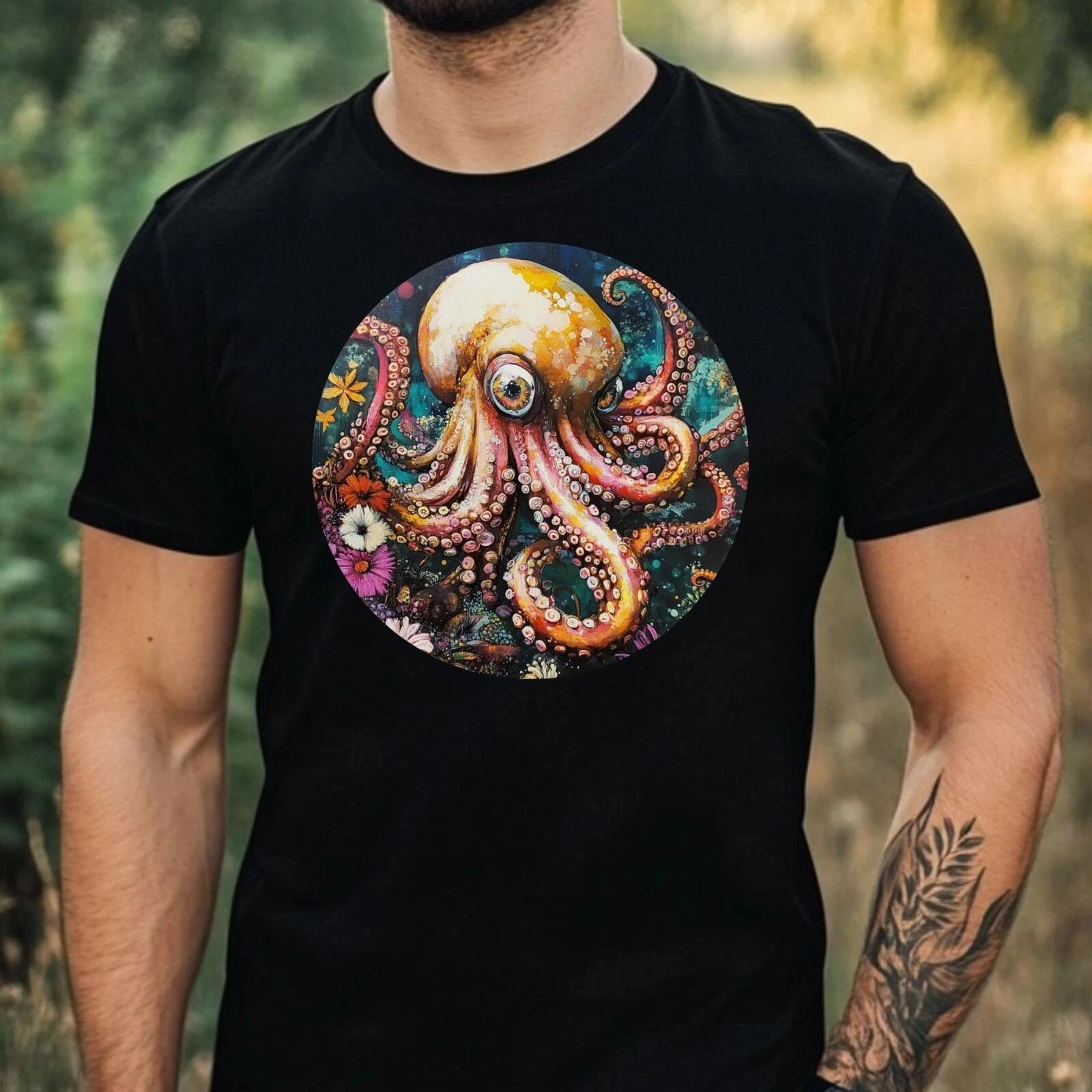 T-Shirt Herren Oktopus Portrait Motiv Baumwolle Größe XS bis 5XL XXL
