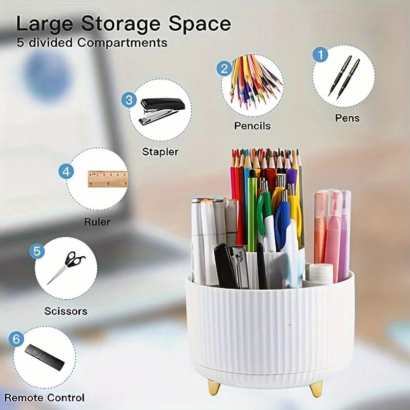 A desktop pen holder, pencil holder, 5 slots, 360° rotating desktop organization stand, office, school, pen holder jar,...