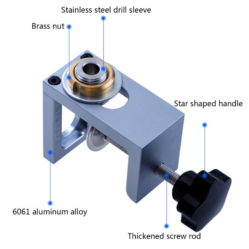 2 In 1 Dowel Jig Woodworking Hole Drill Punch Positioner Guide Locator Cabinet Screws Punch Locator Kit 8/10/12mm Sleeve