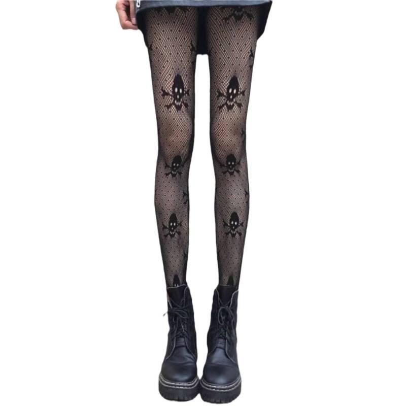 Gothic Lolita Skull Polka Dot Fishnet Tights