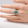 Anello da Donna Etnico Intarsiato con Zirconi Bianchi e Turchese Sintetico, Colore Oro Vintage, Geometria, Gioiello Quotidiano, per Feste, Regalo di Anniversario