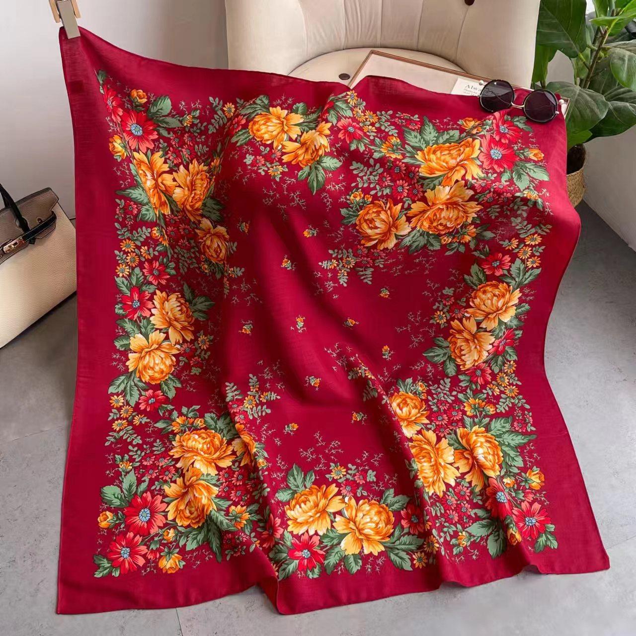 

110*110см Русский Национальный Квадратный Платок Женский Роскошный Цветочный Принт Бандана Шаль Бабушкин Платок Украинские Шали 110X110cm