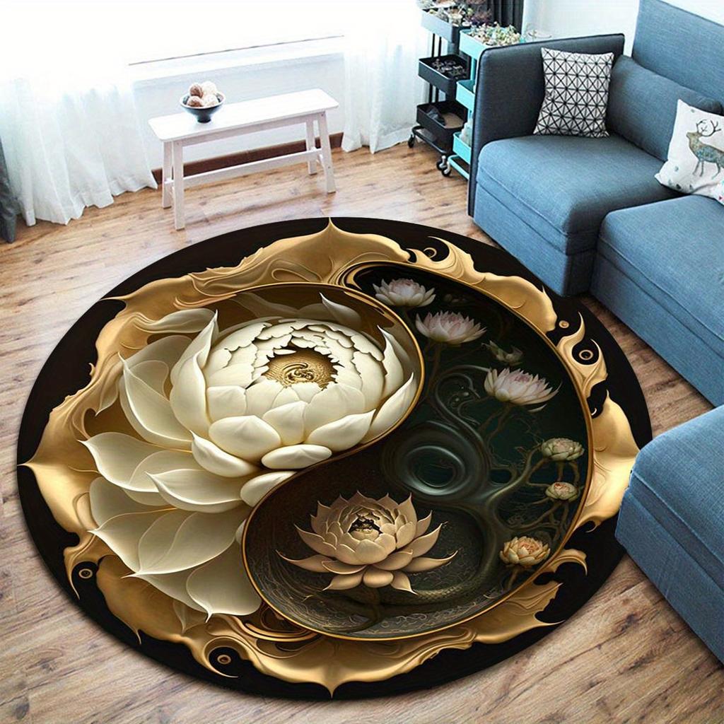 Lotus Mandala Round Rug – Non-Slip, Shed-Resistant Spiritual Decor for Bedroom, Living Room, Bathroom or Office