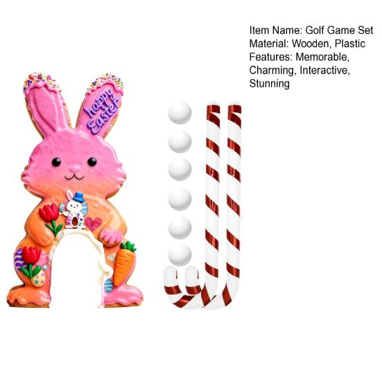 Set Joc de Golf Iepurașul de Paște Pista Mini Golf din Lemn cu Băț de Golf Candelă și Bile pentru Petrecerea de Paște în Familie în Interior