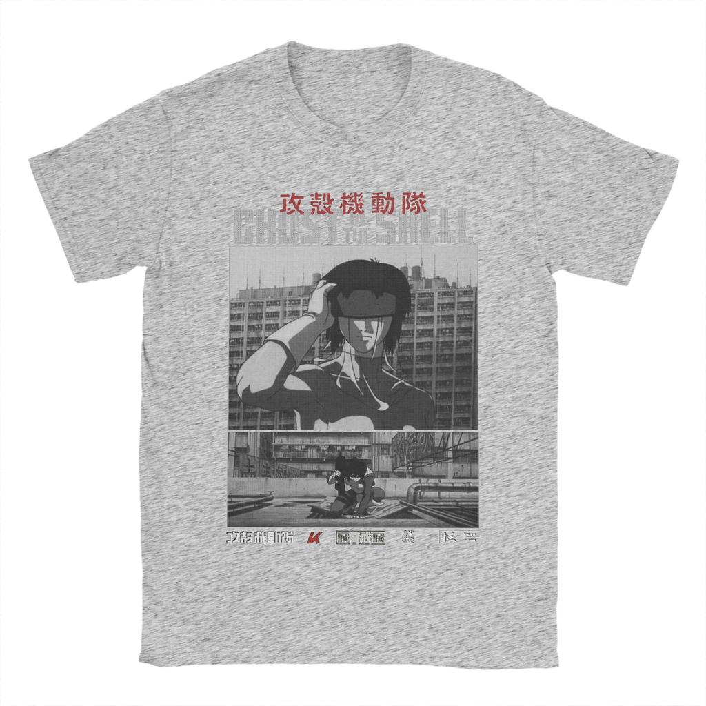 Major Motoko Kusanagi Ghost In The Shell T Shirts for Men Pure Cotton T-Shirt Round Neck Anime Tees Short Sleeve Tops Printed