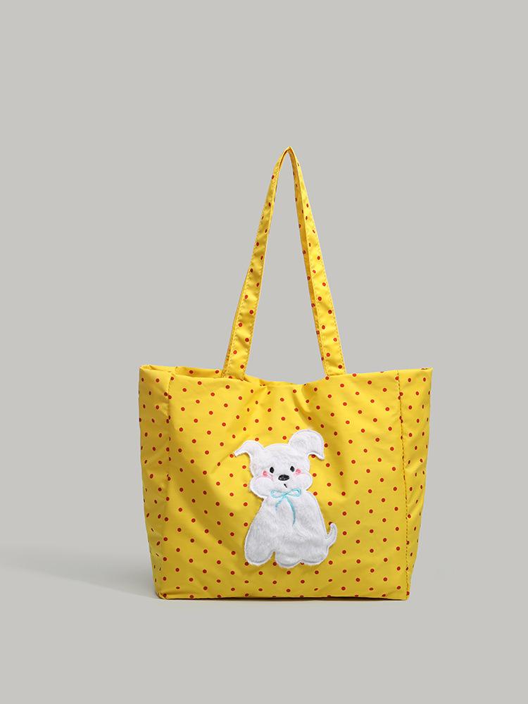 

Leisure and vacation large-capacity tote bag female Korean sweet contrasting polka dot shoulder bag student class shoulder bag жёлтый