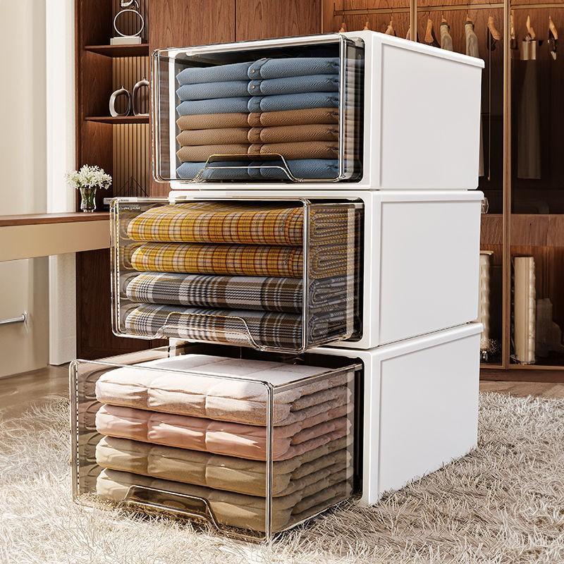 Transparent Plastic Drawer Storage Box Bedroom Closet Organization Large Capacity Dustproof Clothes Organizer PP Material