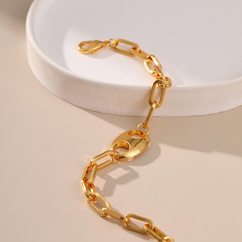 Französische Minimalistische Paperclip-Kette 18 Karat Vergoldet Schweinenase Damen Armband Schmuck